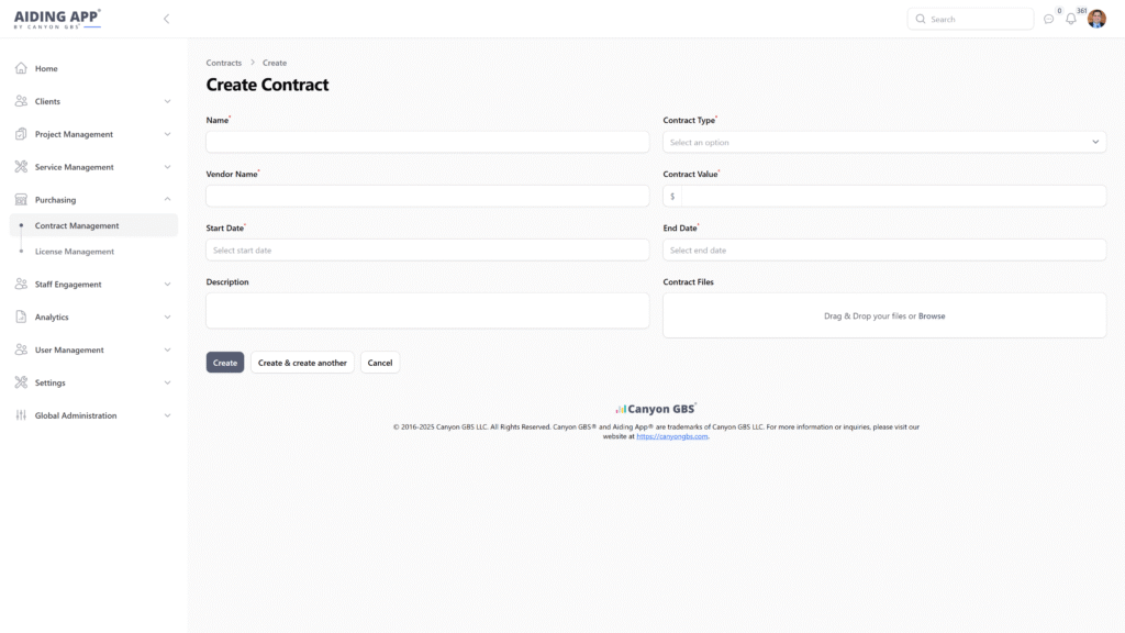 Contracts Screenshot in Aiding App