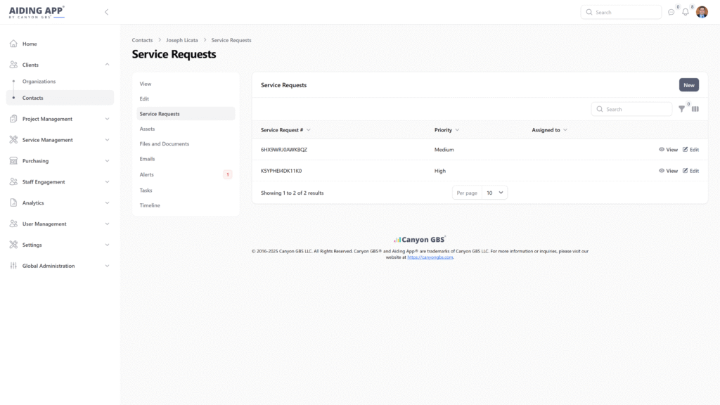 CRM Screenshot in Aiding App